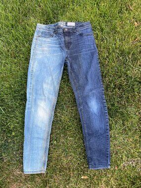 Child Youth Girl's 14 High Rise Super Skinny Side Ombre Bleach Dye Denim Jeans
